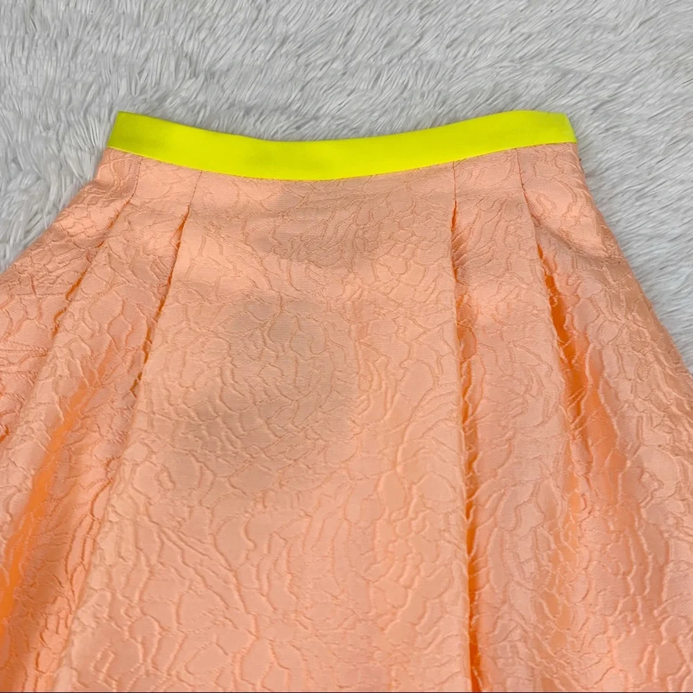 Jonathan Saunders Peony jacquard‎ pleated skater Skirt knee Length neon orange